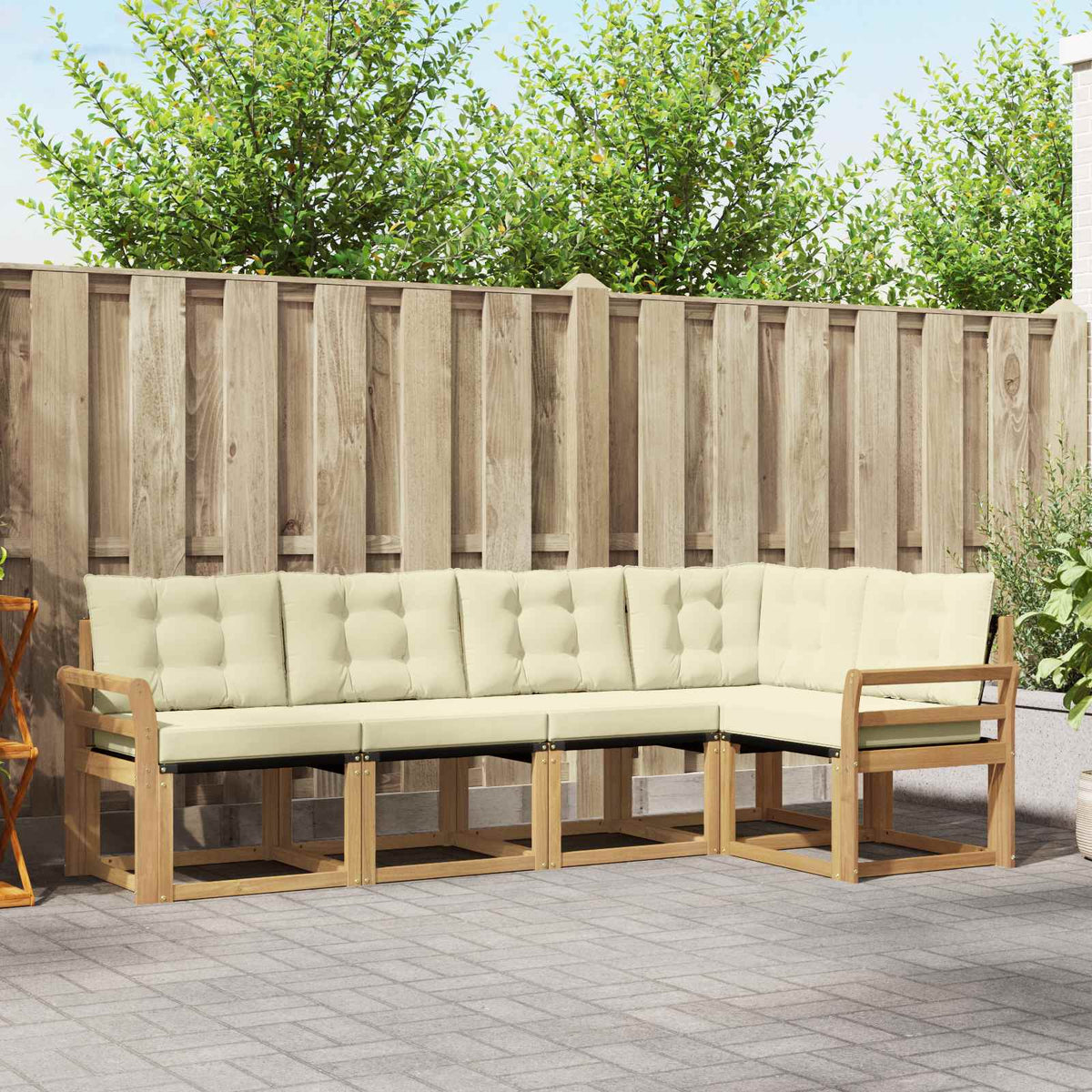 Buiten bankenset met kussen 5 pcs Wit en crèmekleurig is nu te koop bij PeponiXL, paradijselijk wonen!