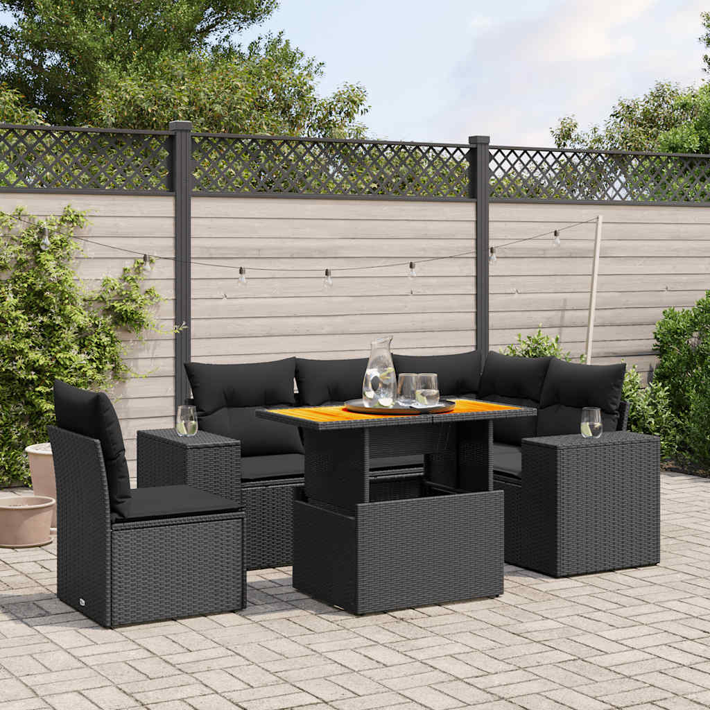 6-delige Loungeset met kussens poly rattan zwart is nu te koop bij PeponiXL, paradijselijk wonen!