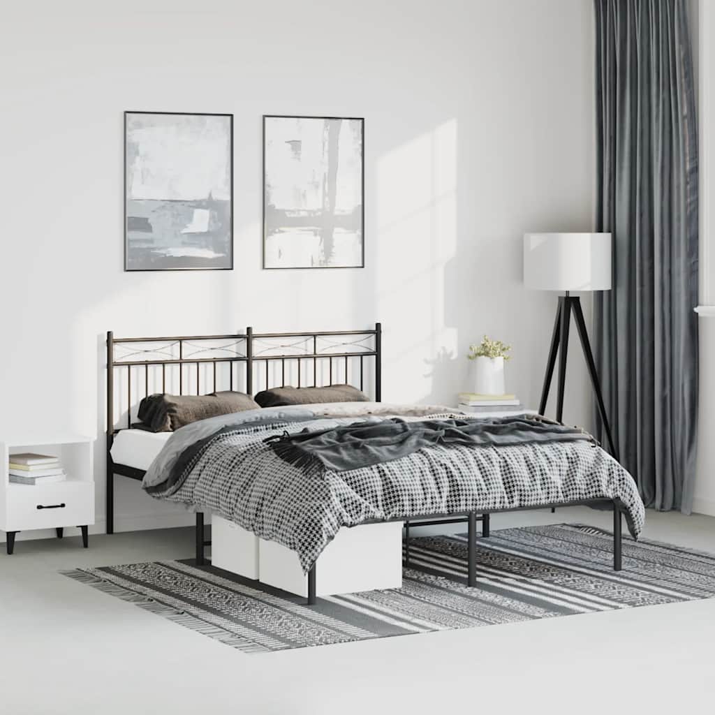 Bedframe met hoofdbord metaal zwart 135x190 cm is nu te koop bij PeponiXL, paradijselijk wonen!
