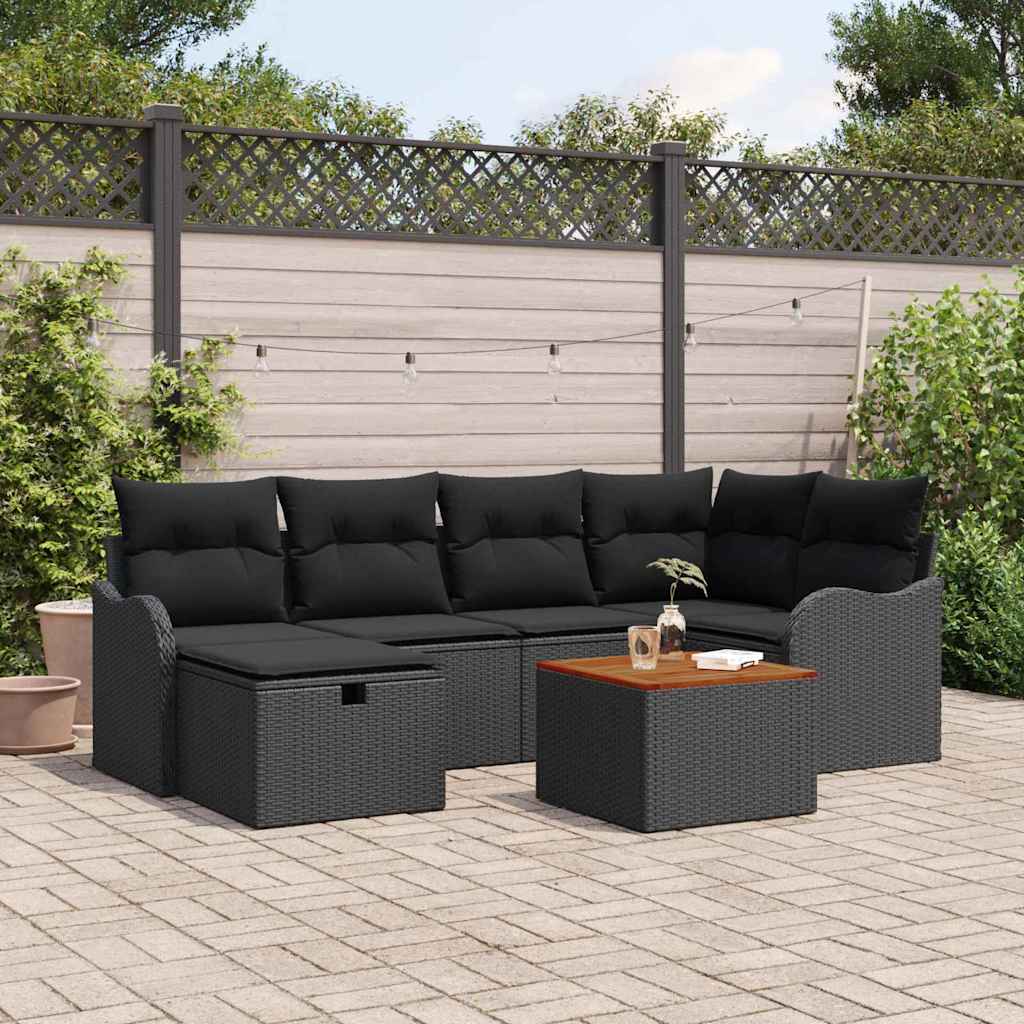 Tuinbankenset met kussen met opslag 7 pcs Zwart poly rattan is nu te koop bij PeponiXL, paradijselijk wonen!