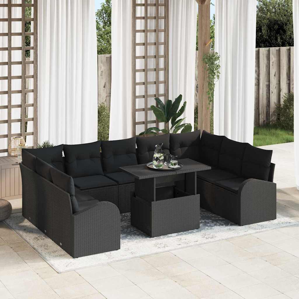 Tuin Sofa Set met opslag met kussen 10 pcs Zwart poly rattan is nu te koop bij PeponiXL, paradijselijk wonen!