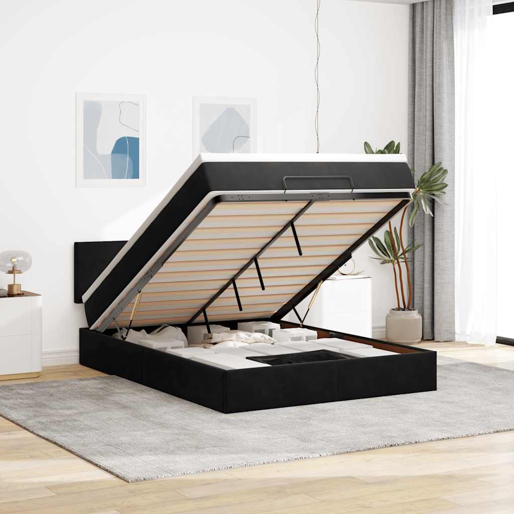 Ottoman bed met matras en LED's 140x200cm fluweel zwart is nu te koop bij PeponiXL, paradijselijk wonen!