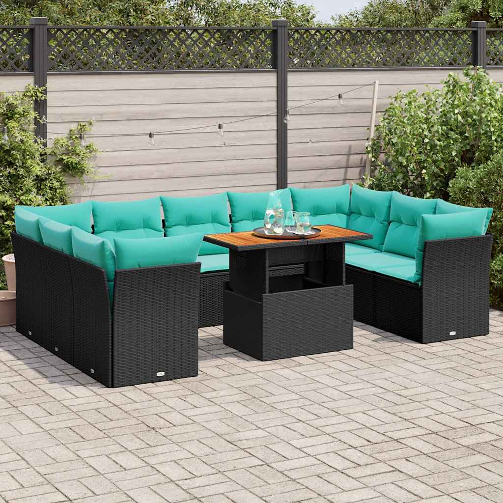 10-delige Loungeset met kussens poly rattan zwart is nu te koop bij PeponiXL, paradijselijk wonen!
