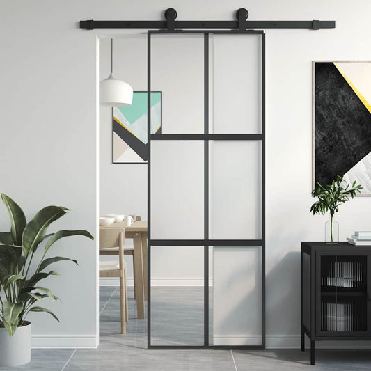 Schuifdeur 76x205 cm gehard glas en aluminium zwart is nu te koop bij PeponiXL, paradijselijk wonen!