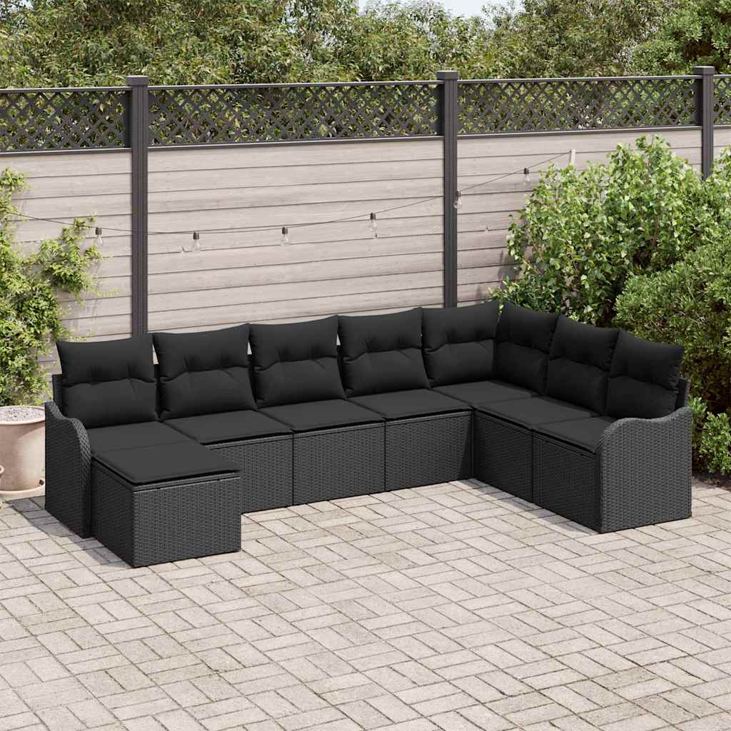 Tuin Sofa Set met kussen 8 pcs Zwart Poly riet is nu te koop bij PeponiXL, paradijselijk wonen!