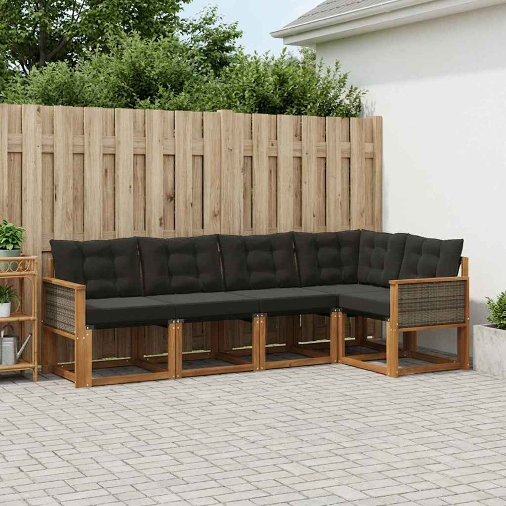 Buiten bankenset met kussen 5 pcs Naturel en Zwart is nu te koop bij PeponiXL, paradijselijk wonen!