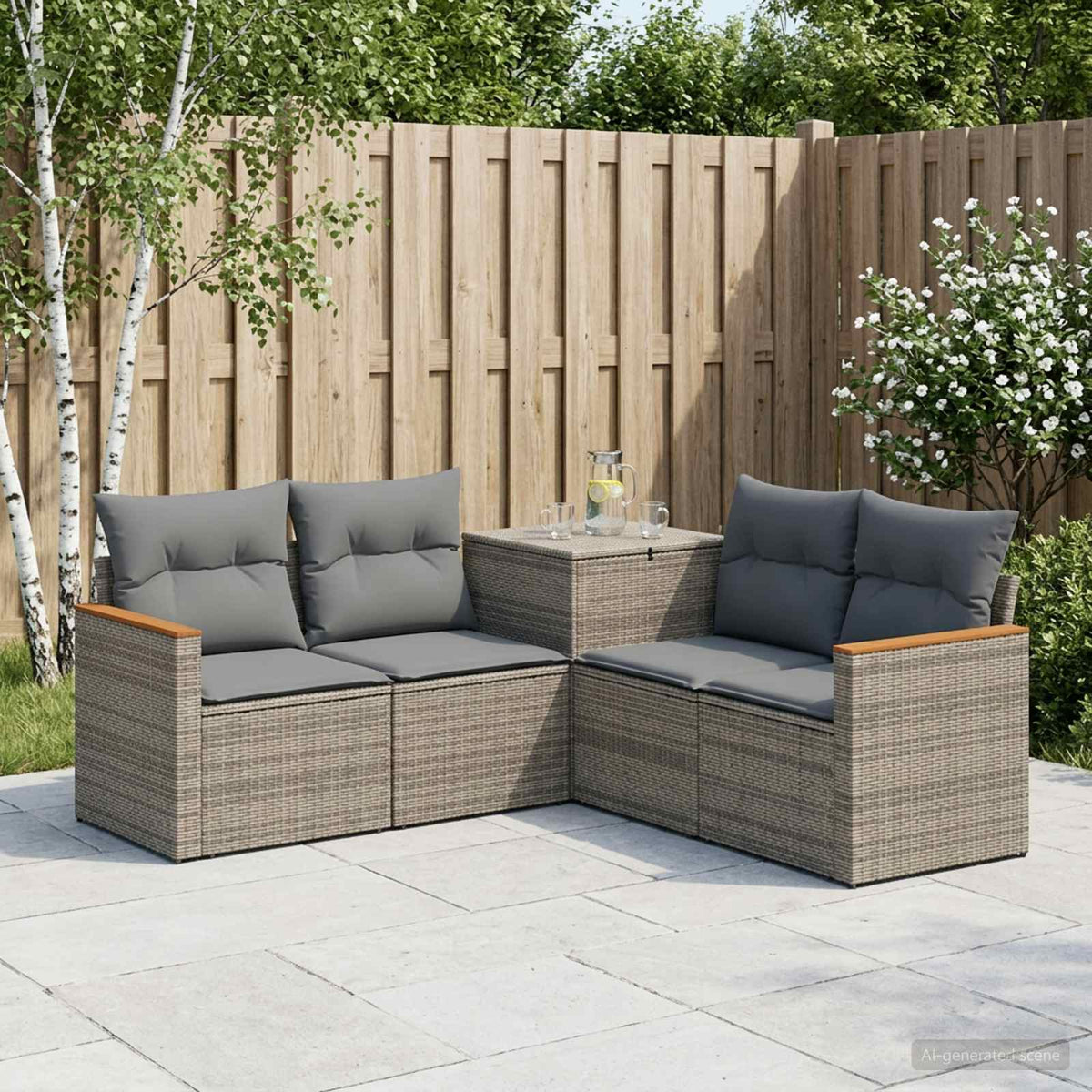 Bankstel 5 st Grijs en Donkergrijs Poly Rattan en Staal is nu te koop bij PeponiXL, paradijselijk wonen!