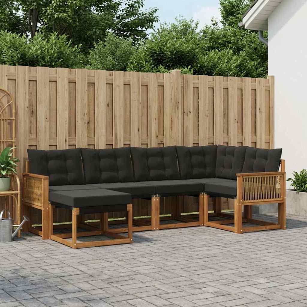 Buiten bankenset met kussen 6 pcs Naturel en Zwart is nu te koop bij PeponiXL, paradijselijk wonen!