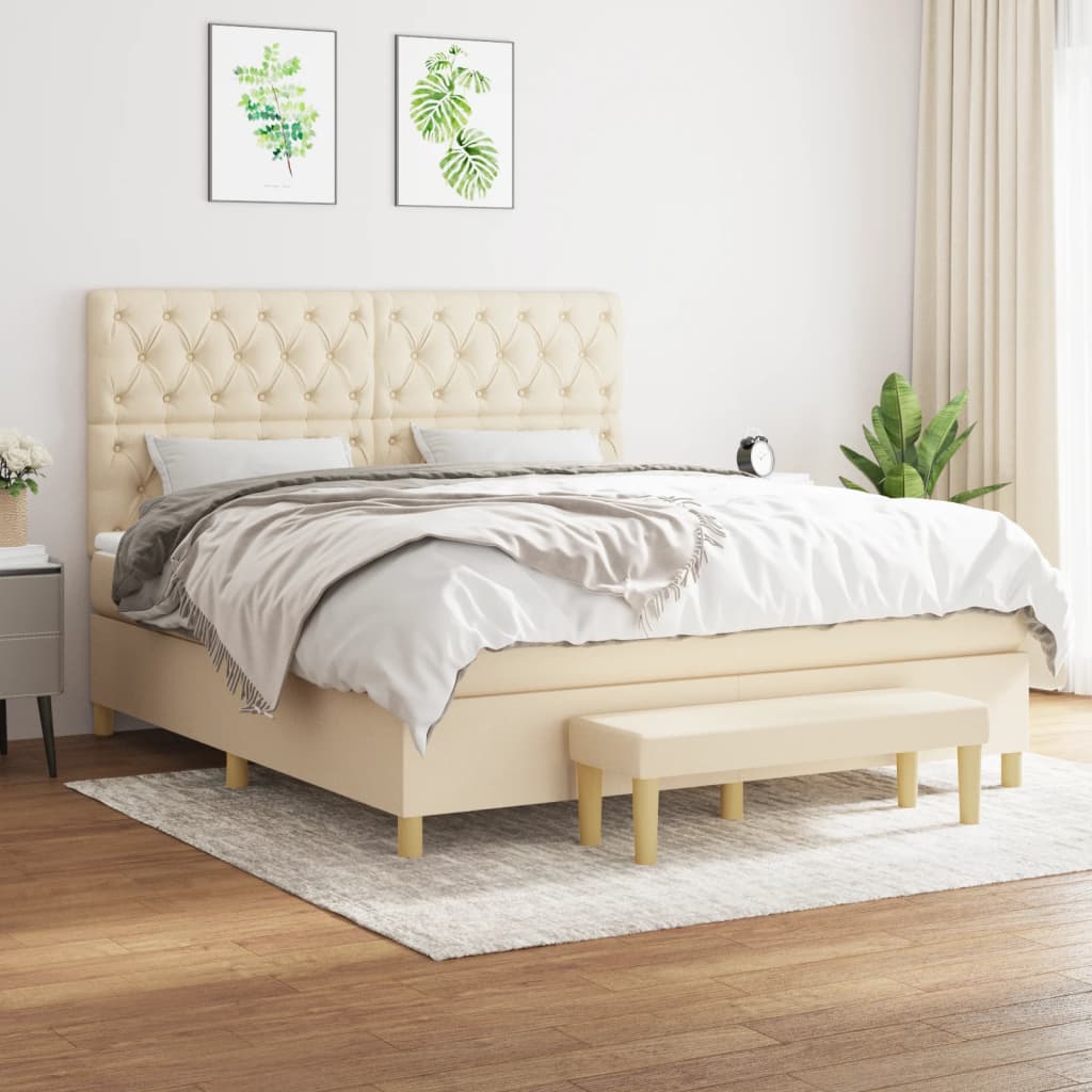 Boxspring met matras stof crèmekleurig 160x200 cm is nu te koop bij PeponiXL, paradijselijk wonen!