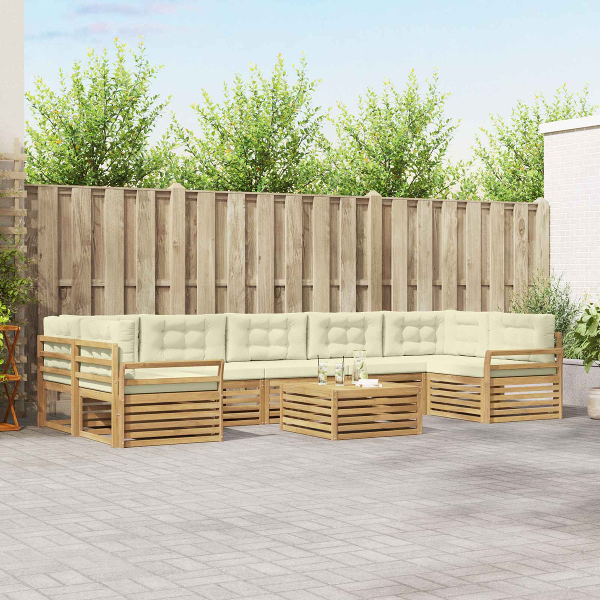 Buiten bankenset 8 pcs Wit en crèmekleurig Massief Acaciahout is nu te koop bij PeponiXL, paradijselijk wonen!
