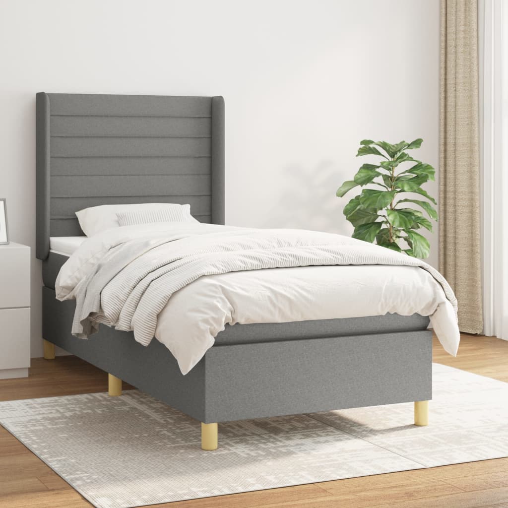 Boxspring met matras stof donkergrijs 90x200 cm is nu te koop bij PeponiXL, paradijselijk wonen!
