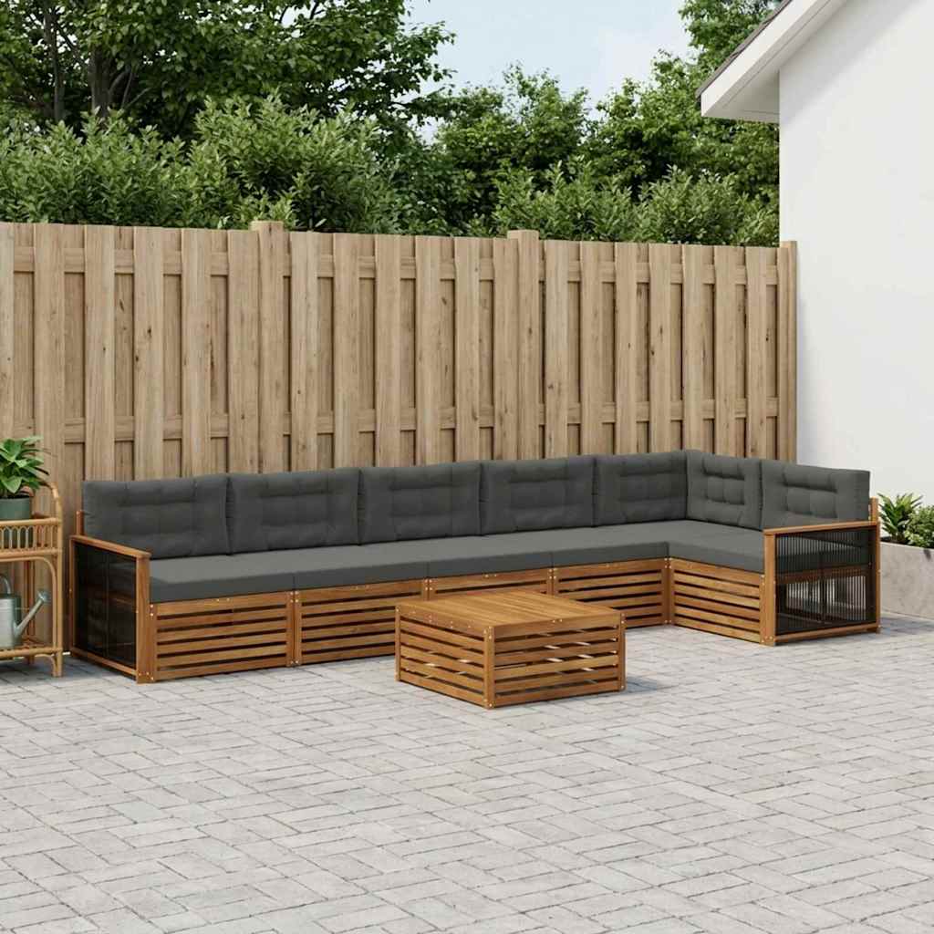 Buiten bankenset met kussen 7 pcs Natuurlijk en Antraciet is nu te koop bij PeponiXL, paradijselijk wonen!