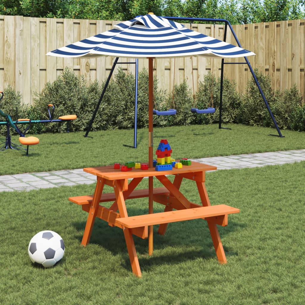 Picknicktafel voor 4 kinderen met parasol massief vurenhout is nu te koop bij PeponiXL, paradijselijk wonen!