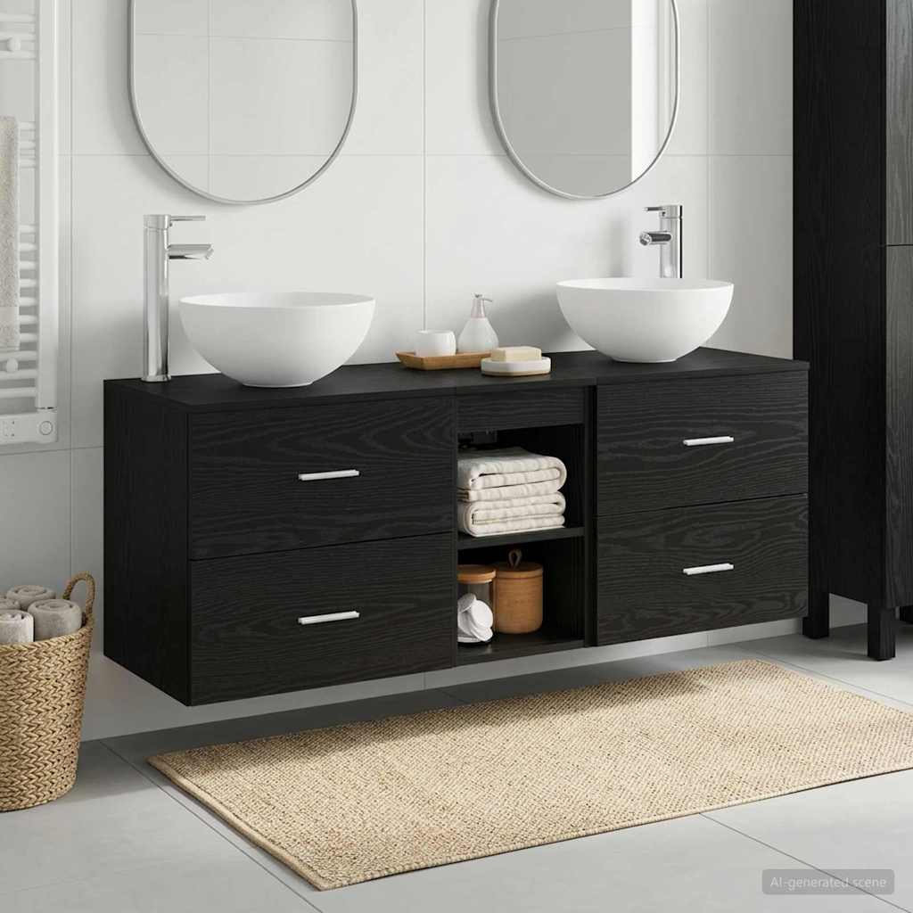 Badkamerkastenset 3 st Zwart eiken 49,5 x 41 x 64,5 cm is nu te koop bij PeponiXL, paradijselijk wonen!