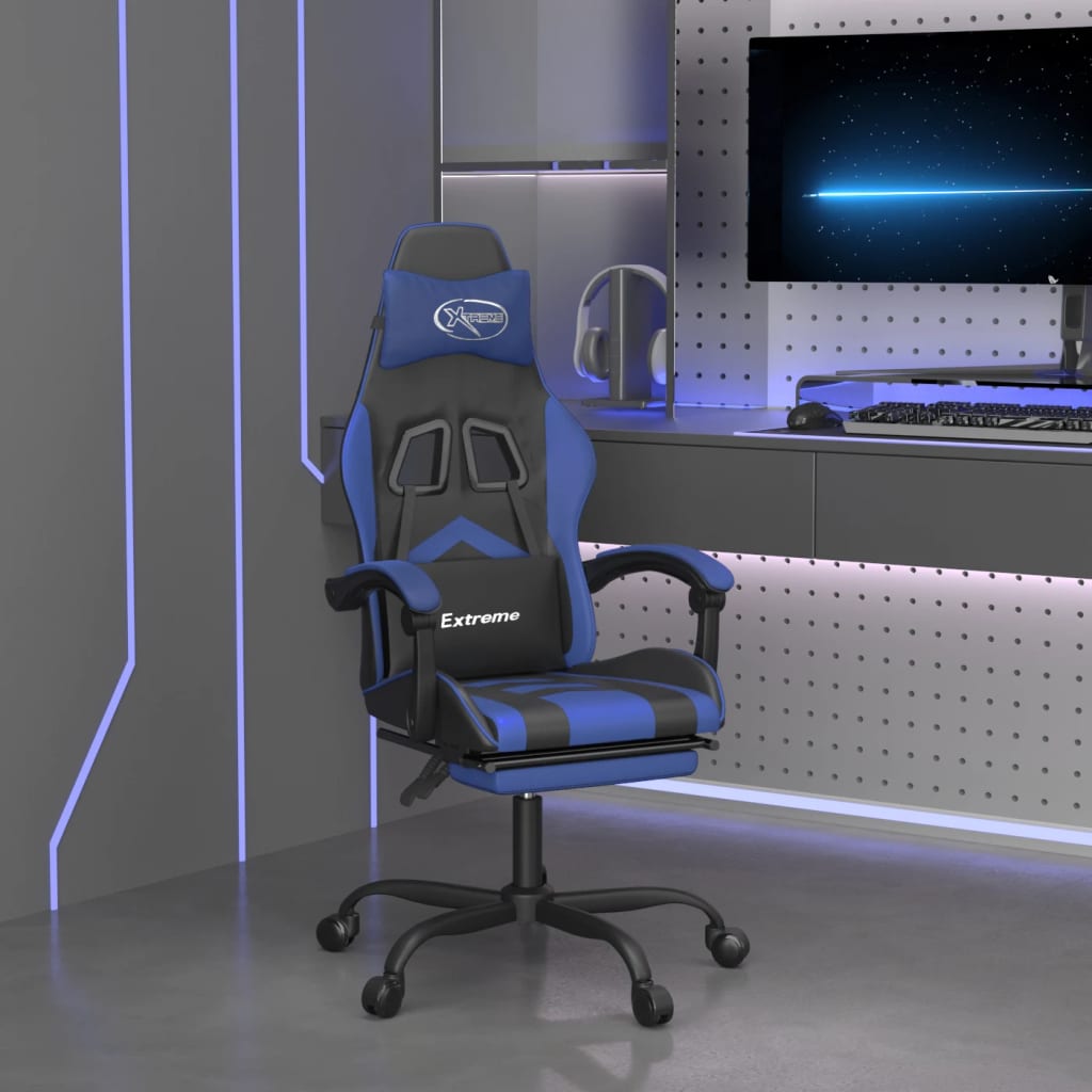 Gamestoel met voetensteun kunstleer zwart en blauw is nu te koop bij PeponiXL, paradijselijk wonen!