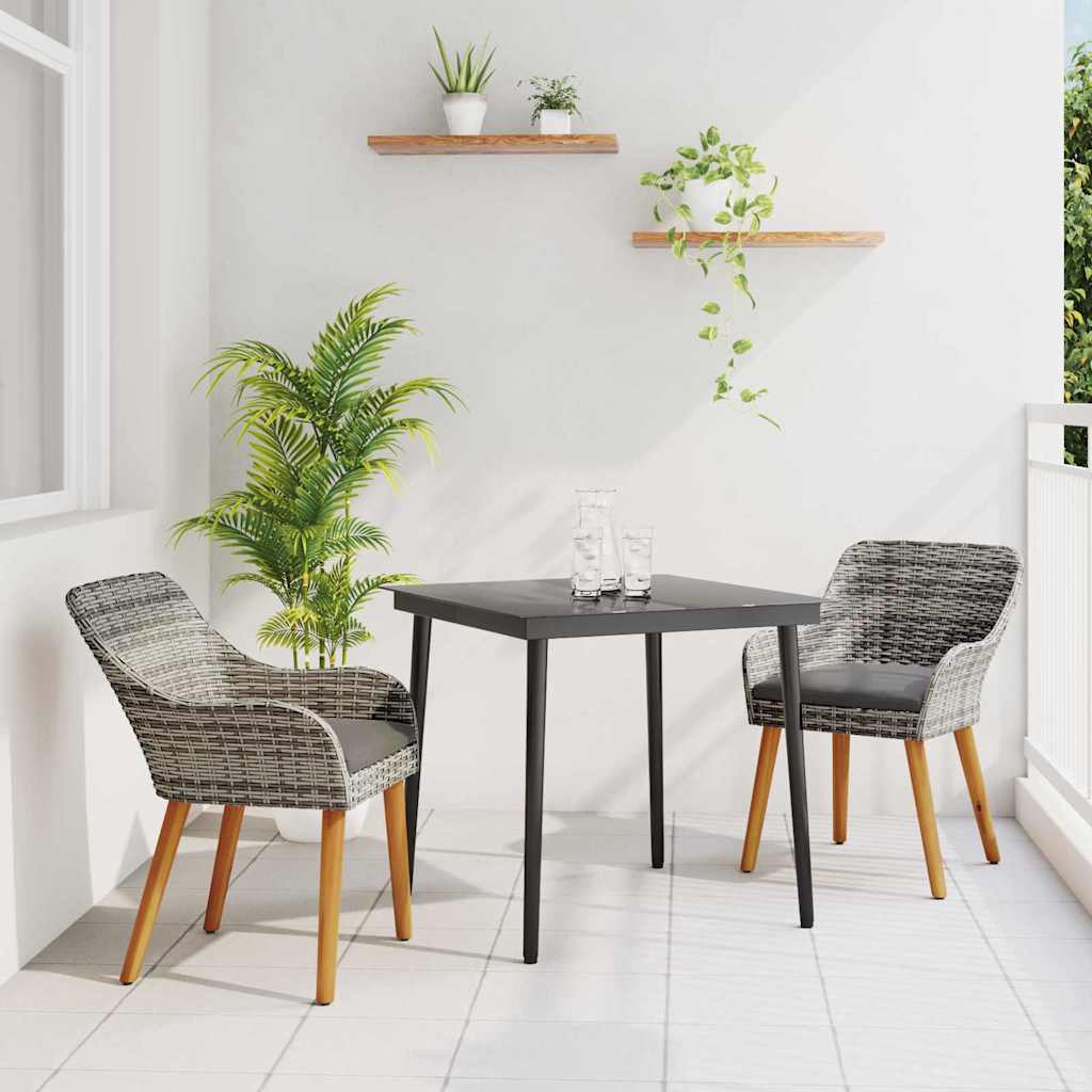 Tuin eettafelset met kussen 3 pcs Grijs poly rattan is nu te koop bij PeponiXL, paradijselijk wonen!