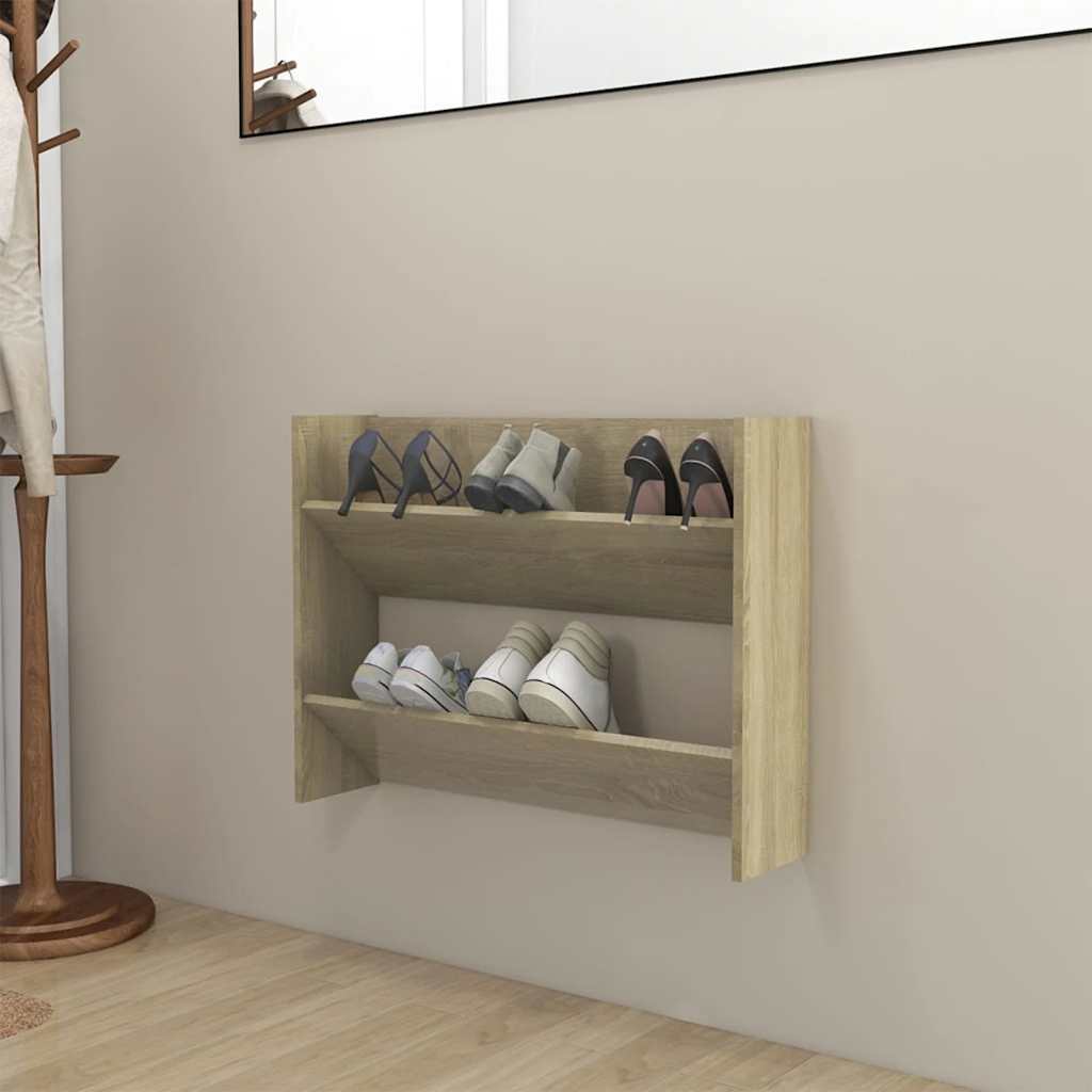 Wandschoenenkast 80x18x60 cm bewerkt hout sonoma eikenkleurig is nu te koop bij PeponiXL, paradijselijk wonen!