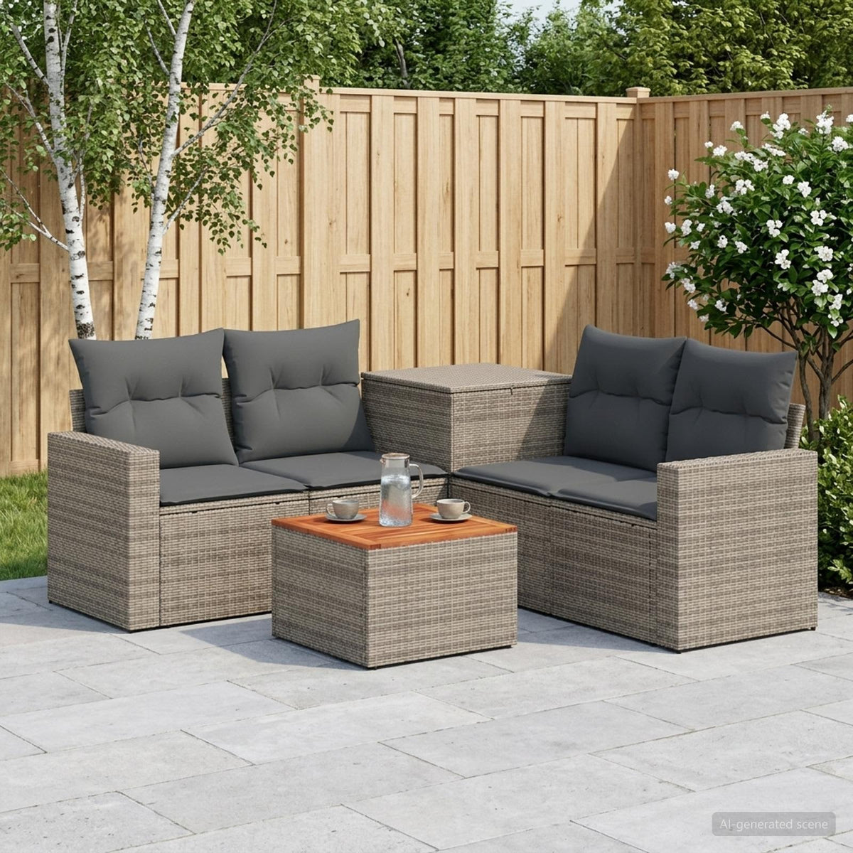 Bankstel 6 st Grijs en Donkergrijs Poly Rattan en Staal is nu te koop bij PeponiXL, paradijselijk wonen!