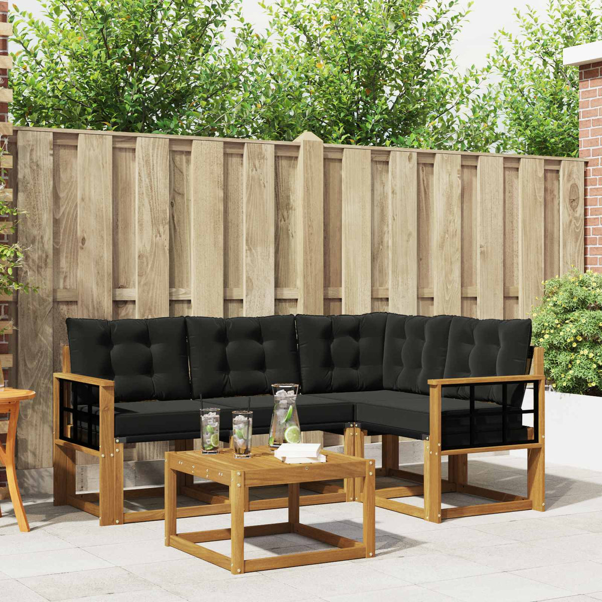 Buiten bankenset met kussen 5 pcs Natuurlijk en Zwart is nu te koop bij PeponiXL, paradijselijk wonen!