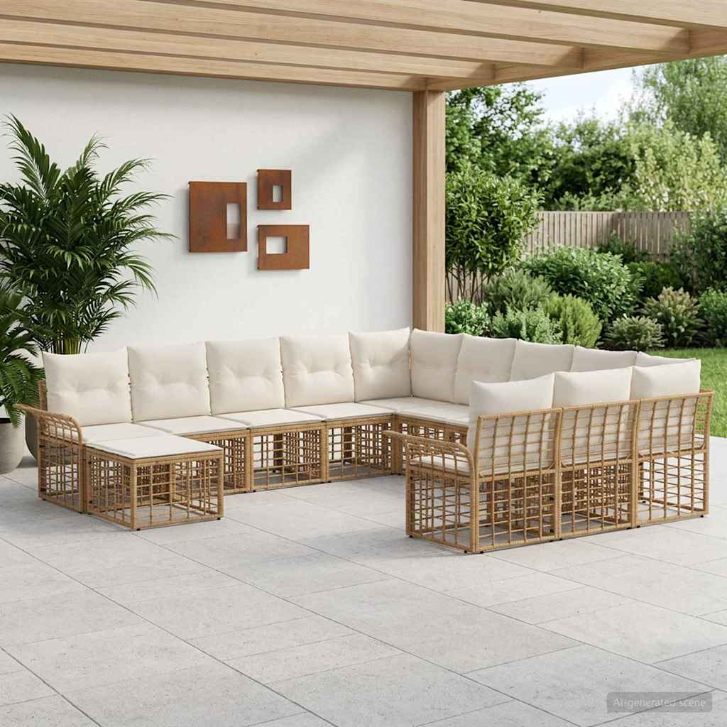 Tuinbankenset 12 pcs Natuurlijk en Crème Wit poly rattan is nu te koop bij PeponiXL, paradijselijk wonen!