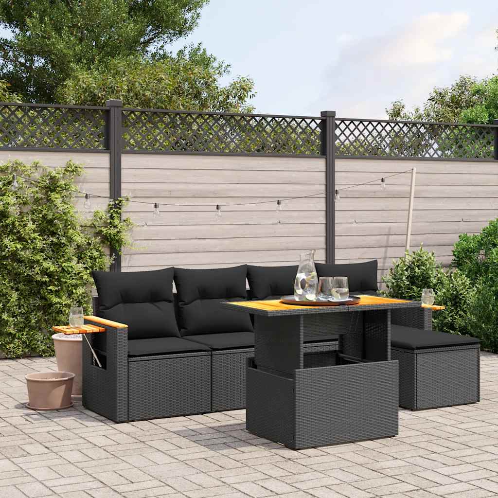6-delige Loungeset met kussens poly rattan zwart is nu te koop bij PeponiXL, paradijselijk wonen!