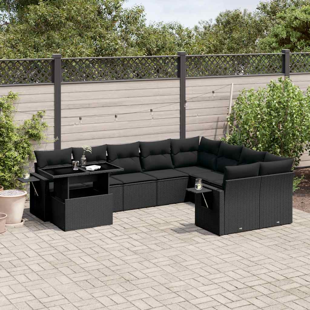 10-delige Loungeset met kussens poly rattan zwart is nu te koop bij PeponiXL, paradijselijk wonen!