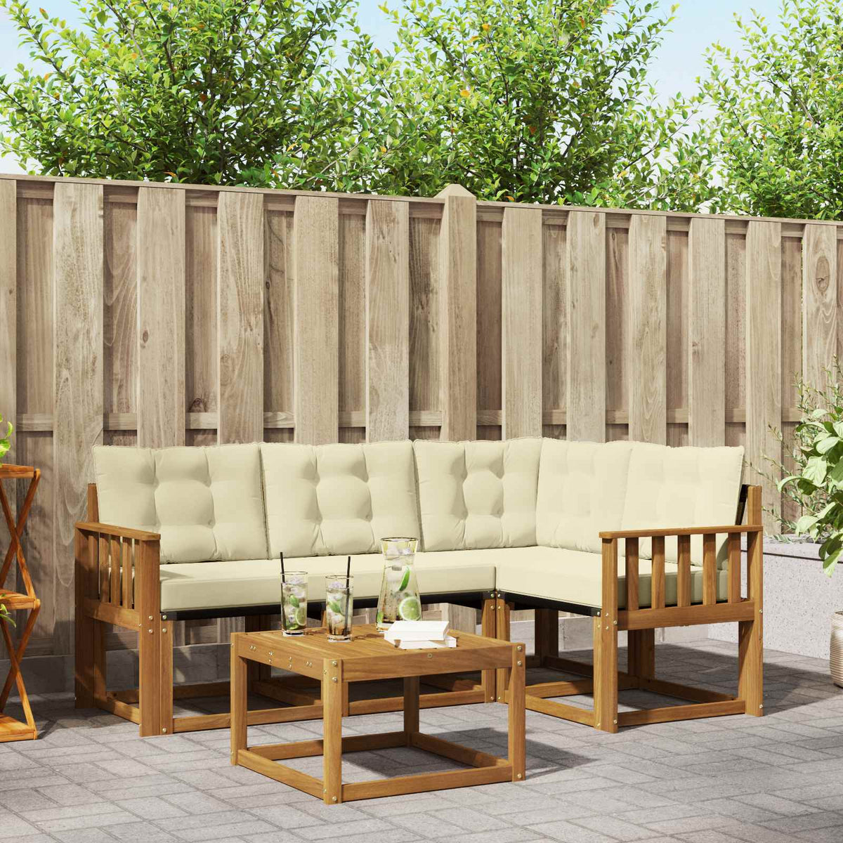 Buiten bankenset met kussen 5 pcs Natuurlijk en Crème is nu te koop bij PeponiXL, paradijselijk wonen!