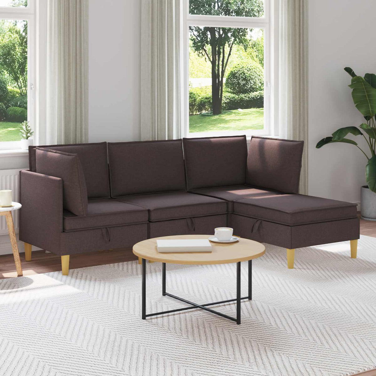 Woonkamer Meubelset met kussen 4 pcs Donkerbruin Stof is nu te koop bij PeponiXL, paradijselijk wonen!