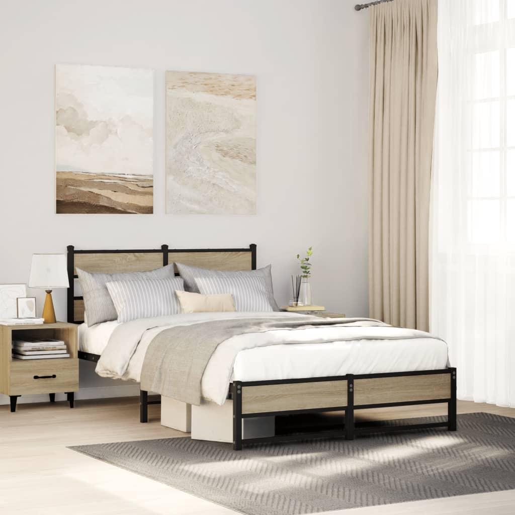 Bedframe zonder matras metaal sonoma eikenkleurig 120x190 cm is nu te koop bij PeponiXL, paradijselijk wonen!