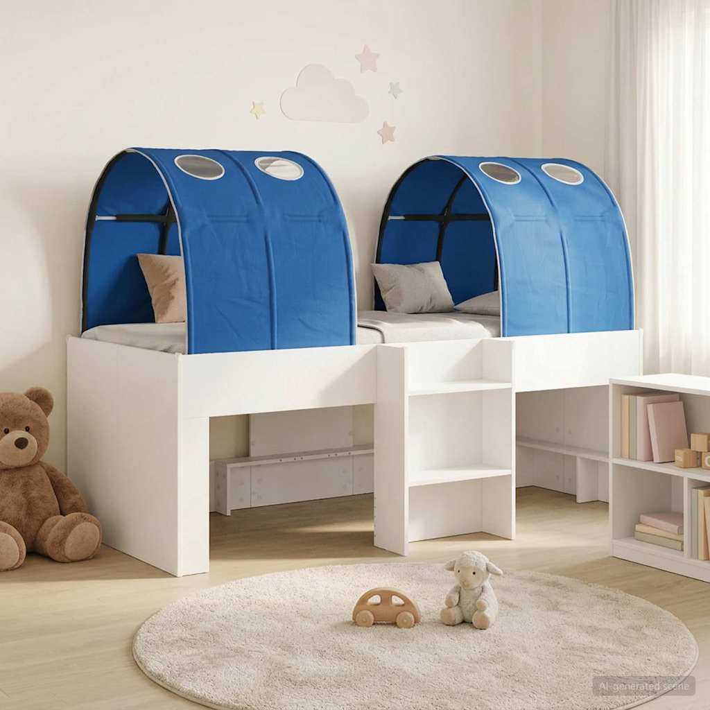 Bed met Tunnel 4 pcs Wit en Blauw Bewerkt hout is nu te koop bij PeponiXL, paradijselijk wonen!