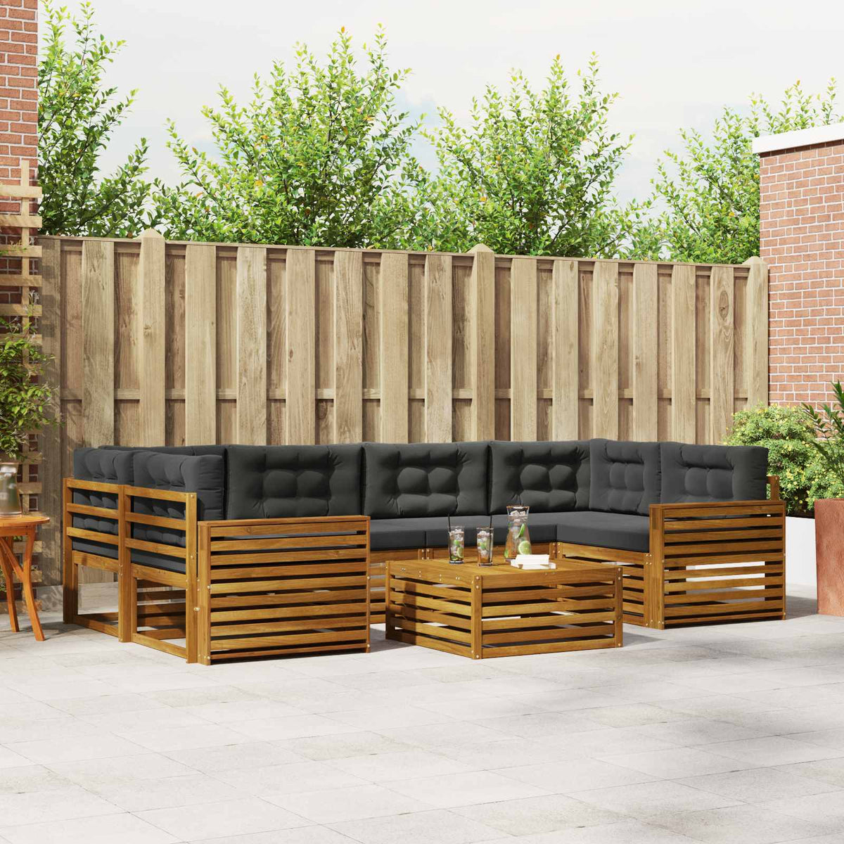Buiten bankenset met kussen 7 pcs Natuurlijk en Antraciet is nu te koop bij PeponiXL, paradijselijk wonen!
