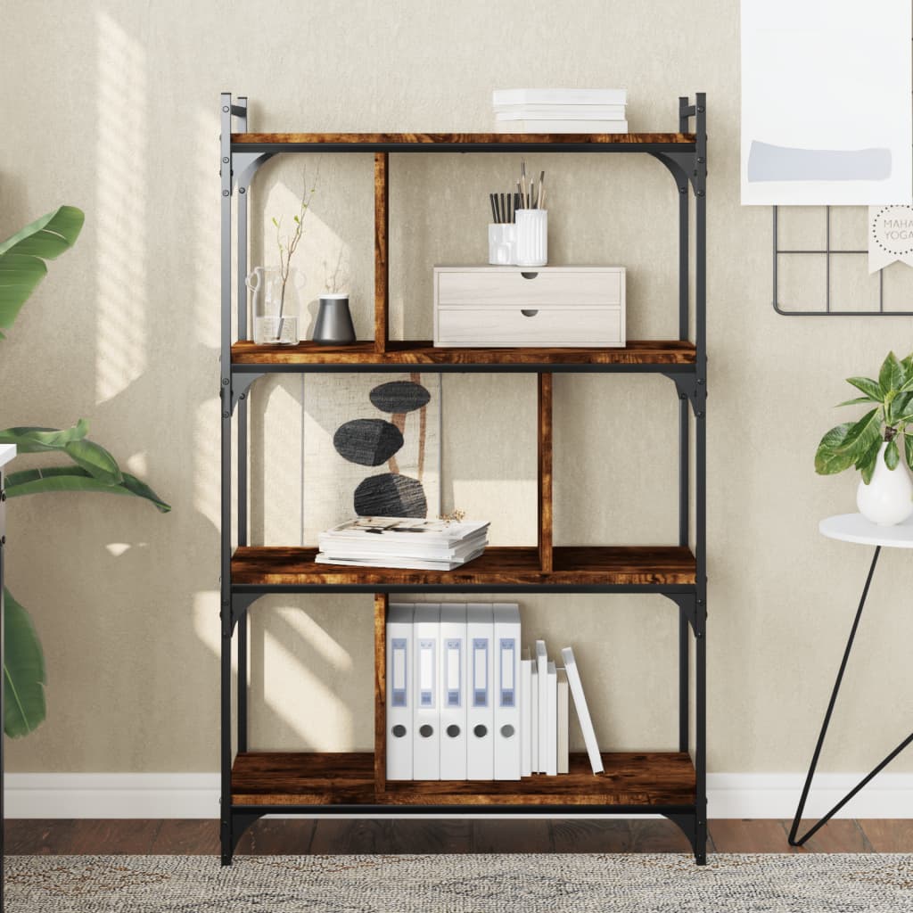 Boekenkast 4-laags 76x32x123 cm bewerkt hout gerookt eikenkleur is nu te koop bij PeponiXL, paradijselijk wonen!