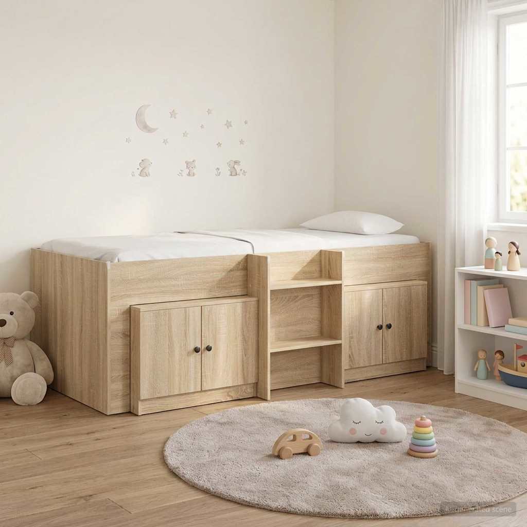 Loftbed frame met kast 3 st Sonoma Eiken Bewerkt hout is nu te koop bij PeponiXL, paradijselijk wonen!