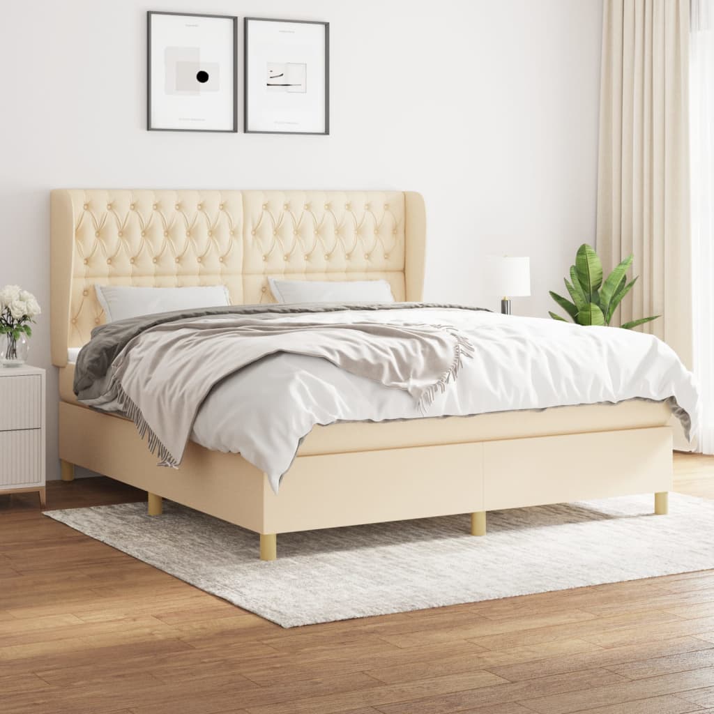Boxspring met matras stof crèmekleurig 180x200 cm is nu te koop bij PeponiXL, paradijselijk wonen!