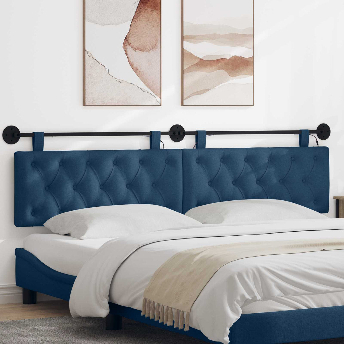 Hangend hoofdbord Met LED-verlichting Blauw Stof is nu te koop bij PeponiXL, paradijselijk wonen!