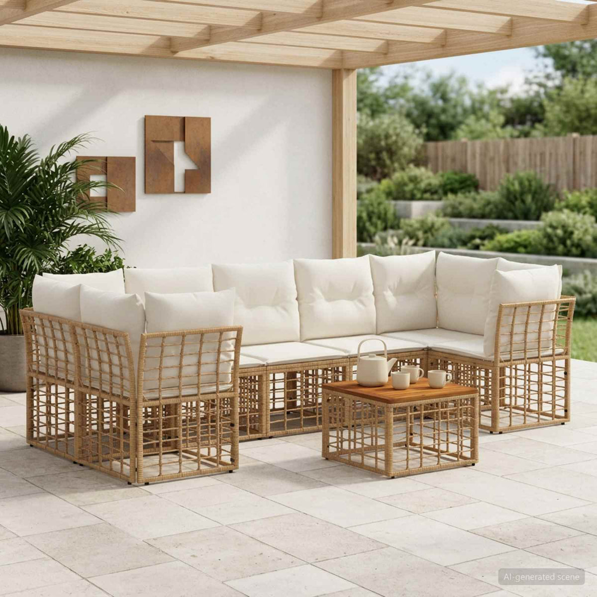 Buiten bankenset 8 st Natuurlijk en Crème Wit poly rattan is nu te koop bij PeponiXL, paradijselijk wonen!