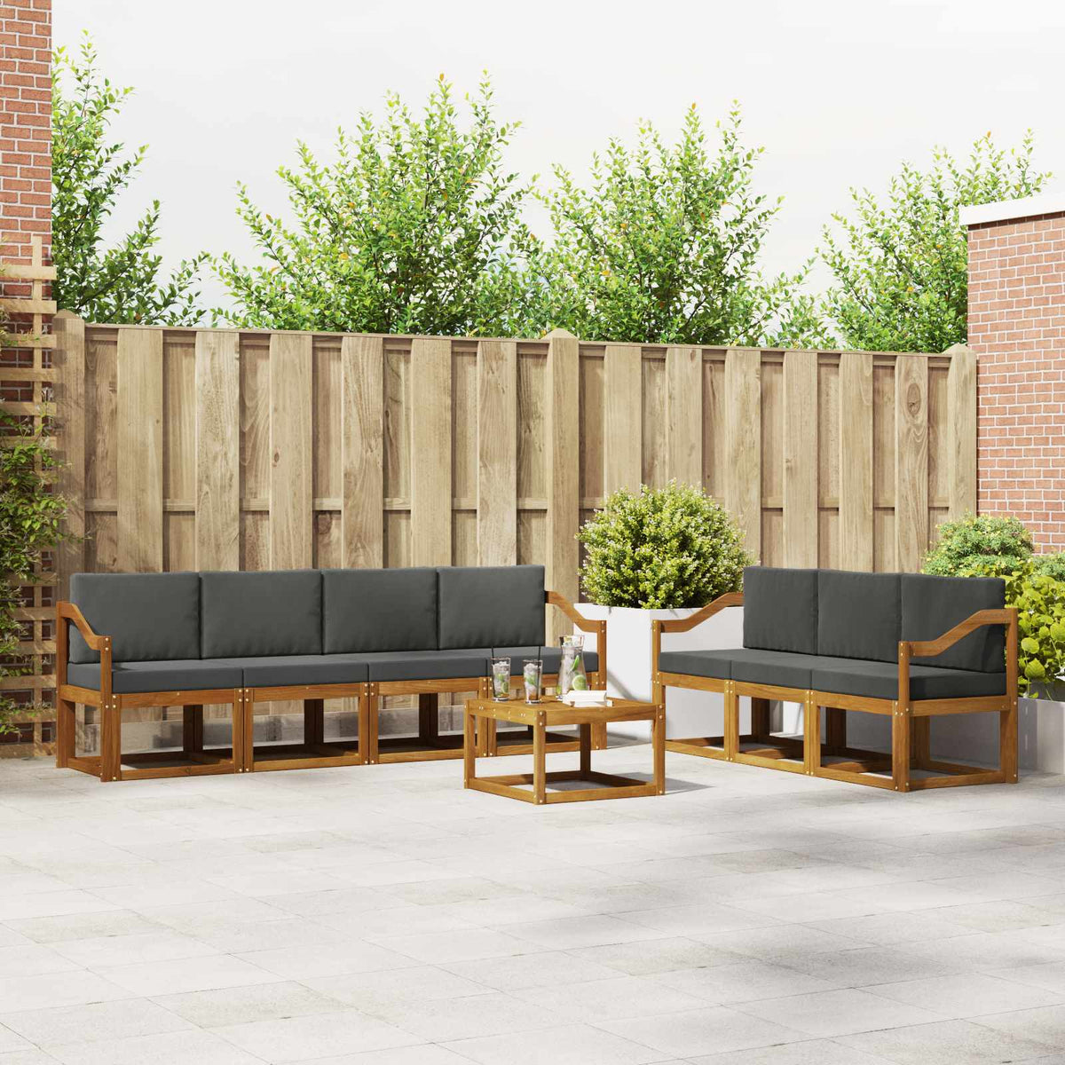 Buiten bankenset met kussen 8 pcs Natuurlijk en Antraciet is nu te koop bij PeponiXL, paradijselijk wonen!