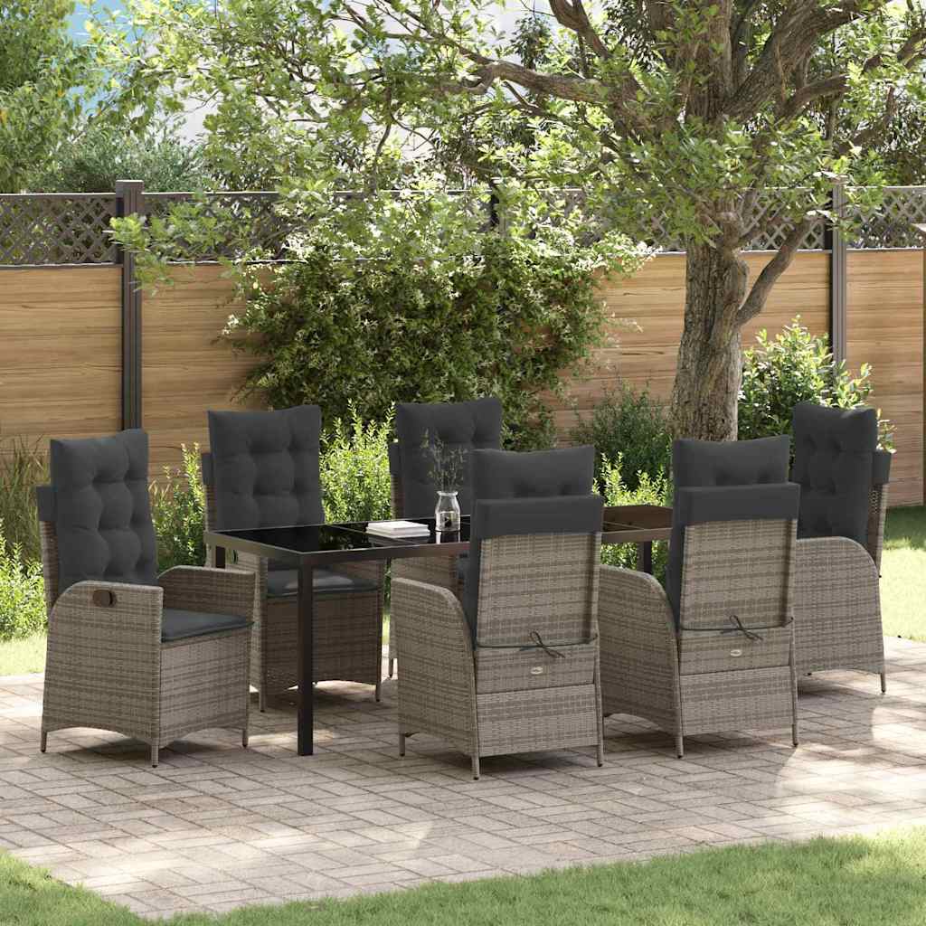 Tuin eettafelset met kussen 7 pcs Grijs poly rattan is nu te koop bij PeponiXL, paradijselijk wonen!