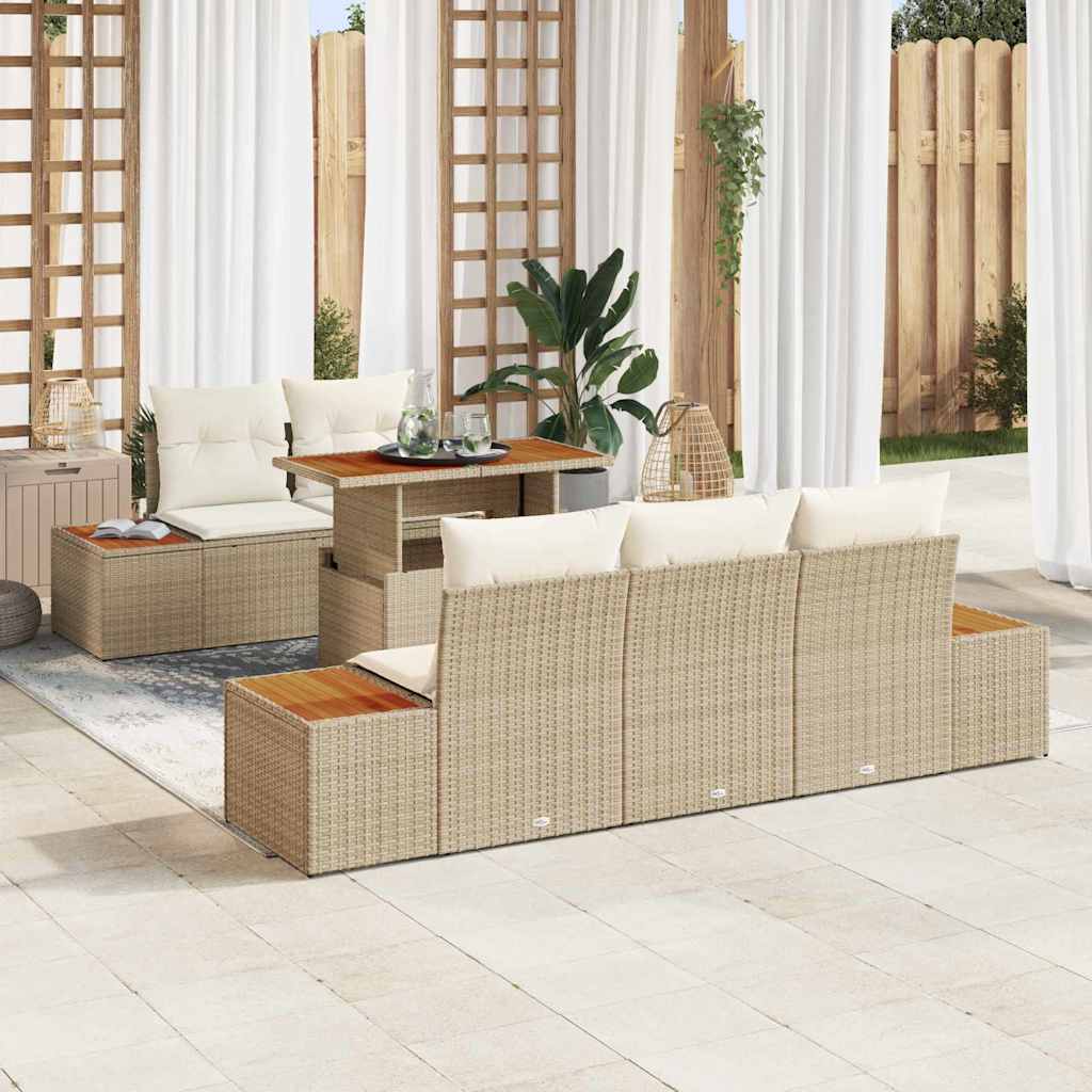 Tuin Sofa Set 6 st Beige Poly riet is nu te koop bij PeponiXL, paradijselijk wonen!