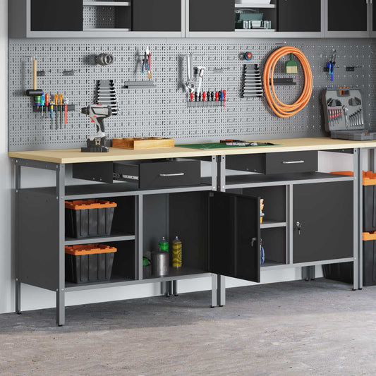 Werkbankset met lade 2 pcs Zwart en Grijs 200 x 55 x 85 cm is nu te koop bij PeponiXL, paradijselijk wonen!