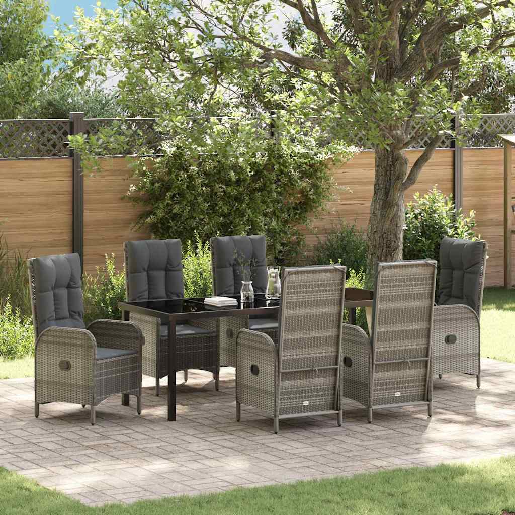 Tuin eettafelset met kussen 7 pcs Grijs poly rattan is nu te koop bij PeponiXL, paradijselijk wonen!