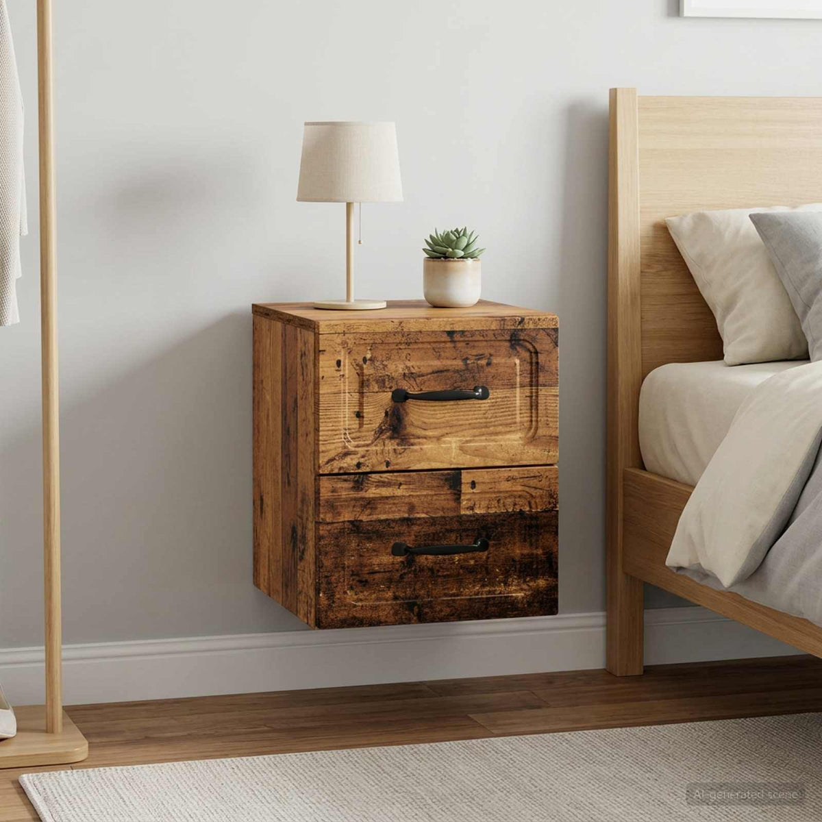 Wandbeugel Bedkast met lade 2 pcs Oud hout 34,5 x 33 x 40 cm is nu te koop bij PeponiXL, paradijselijk wonen!