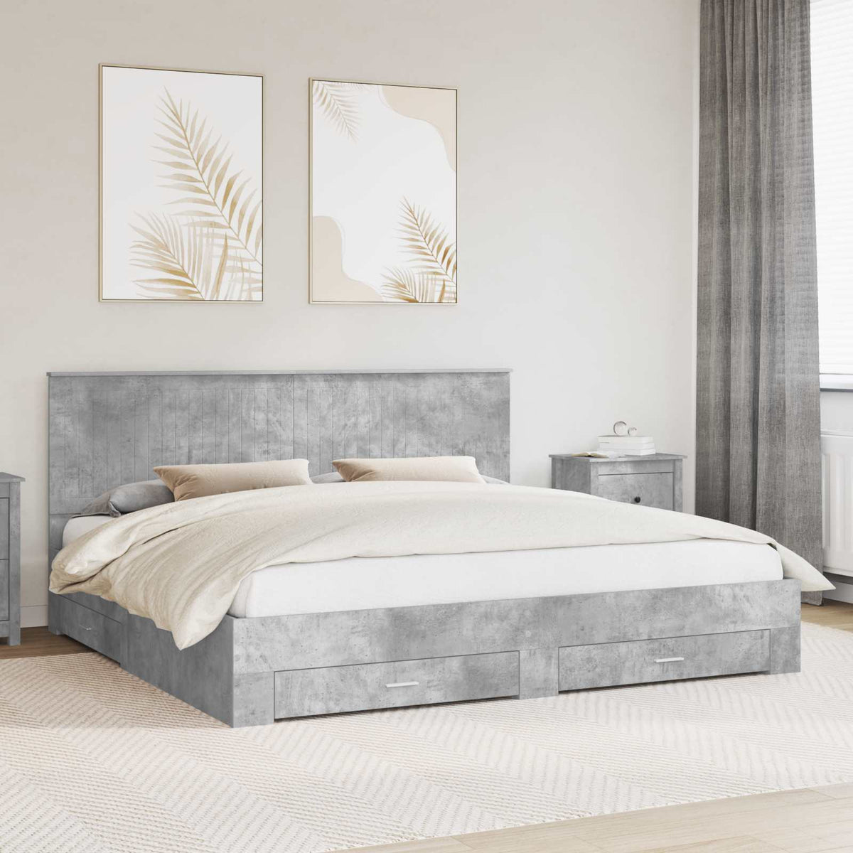 Bedframe met hoofdeinde Beton Grijs 200 x 200 cm Bewerkt hout is nu te koop bij PeponiXL, paradijselijk wonen!