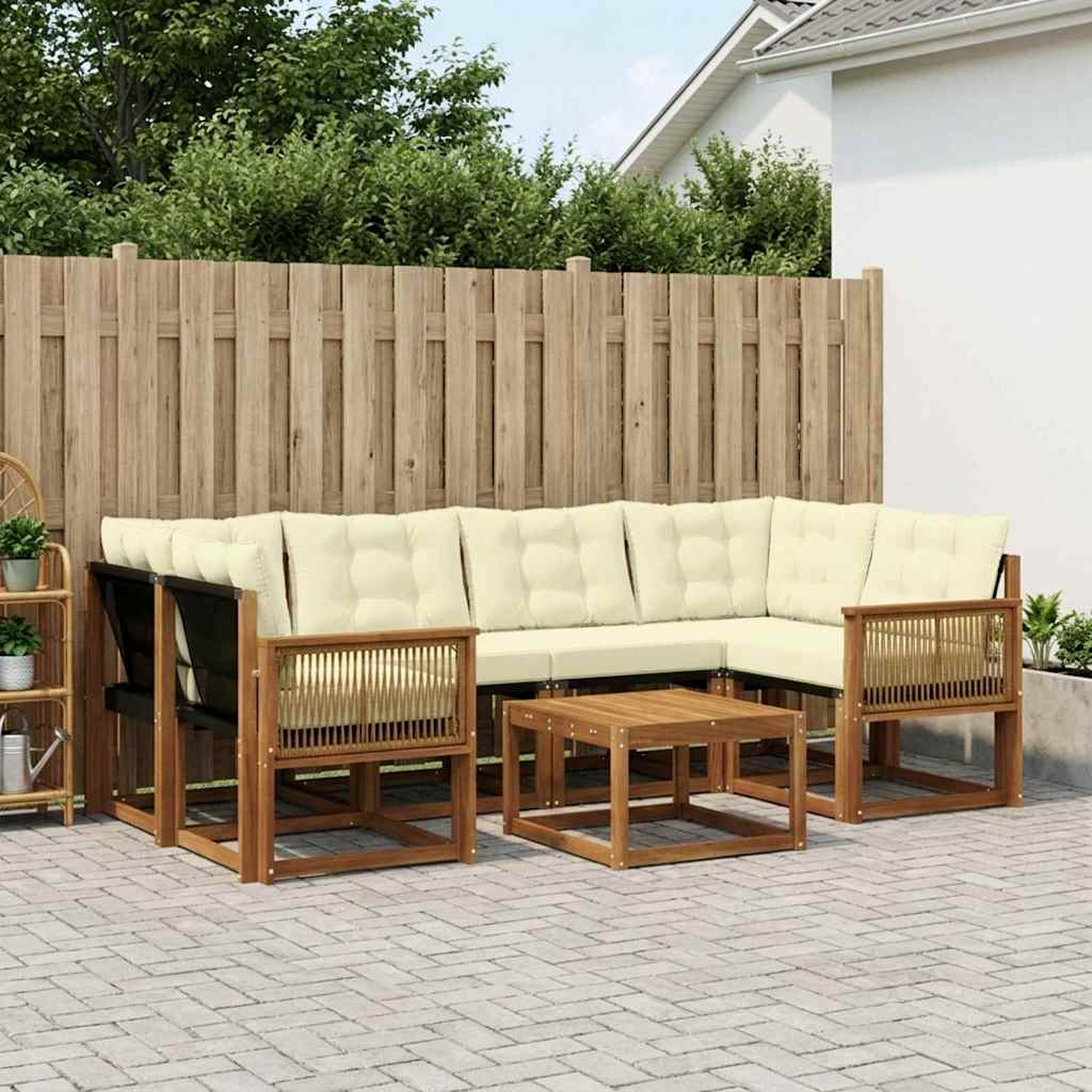 Buiten bankenset met kussen 7 pcs Natuurlijk en Crème is nu te koop bij PeponiXL, paradijselijk wonen!
