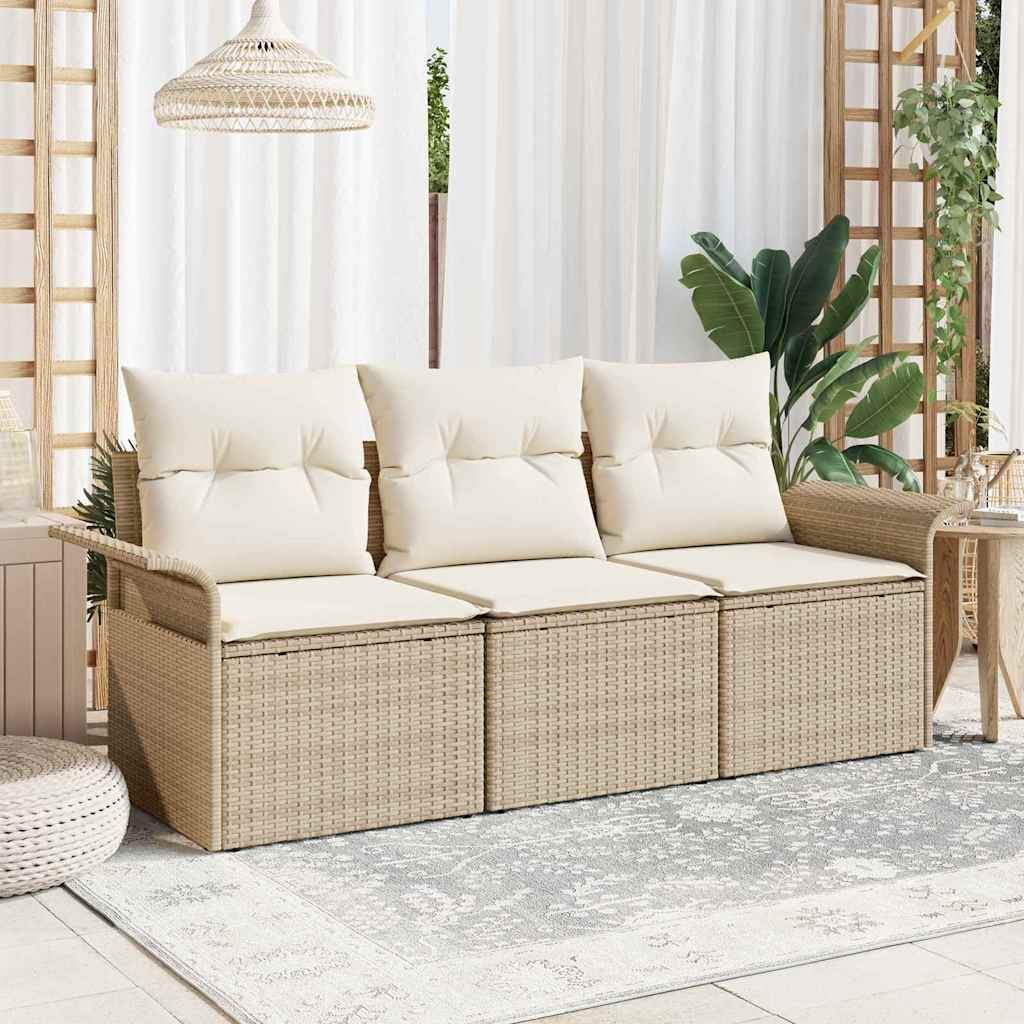 Bankstel met kussen 3 pcs Beige en Crème poly rattan is nu te koop bij PeponiXL, paradijselijk wonen!