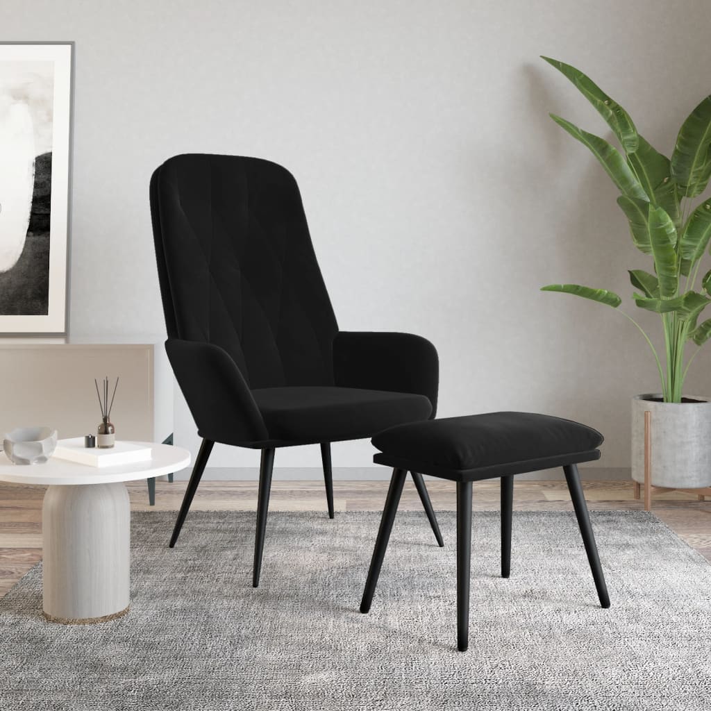 Relaxstoel met voetenbank fluweel zwart is nu te koop bij PeponiXL, paradijselijk wonen!