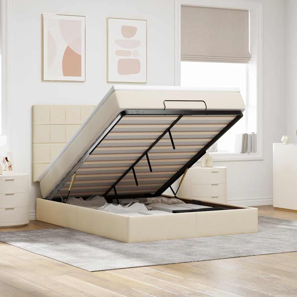 Ottoman bed met matras en LED's 140x200cm stof crèmekleurig is nu te koop bij PeponiXL, paradijselijk wonen!