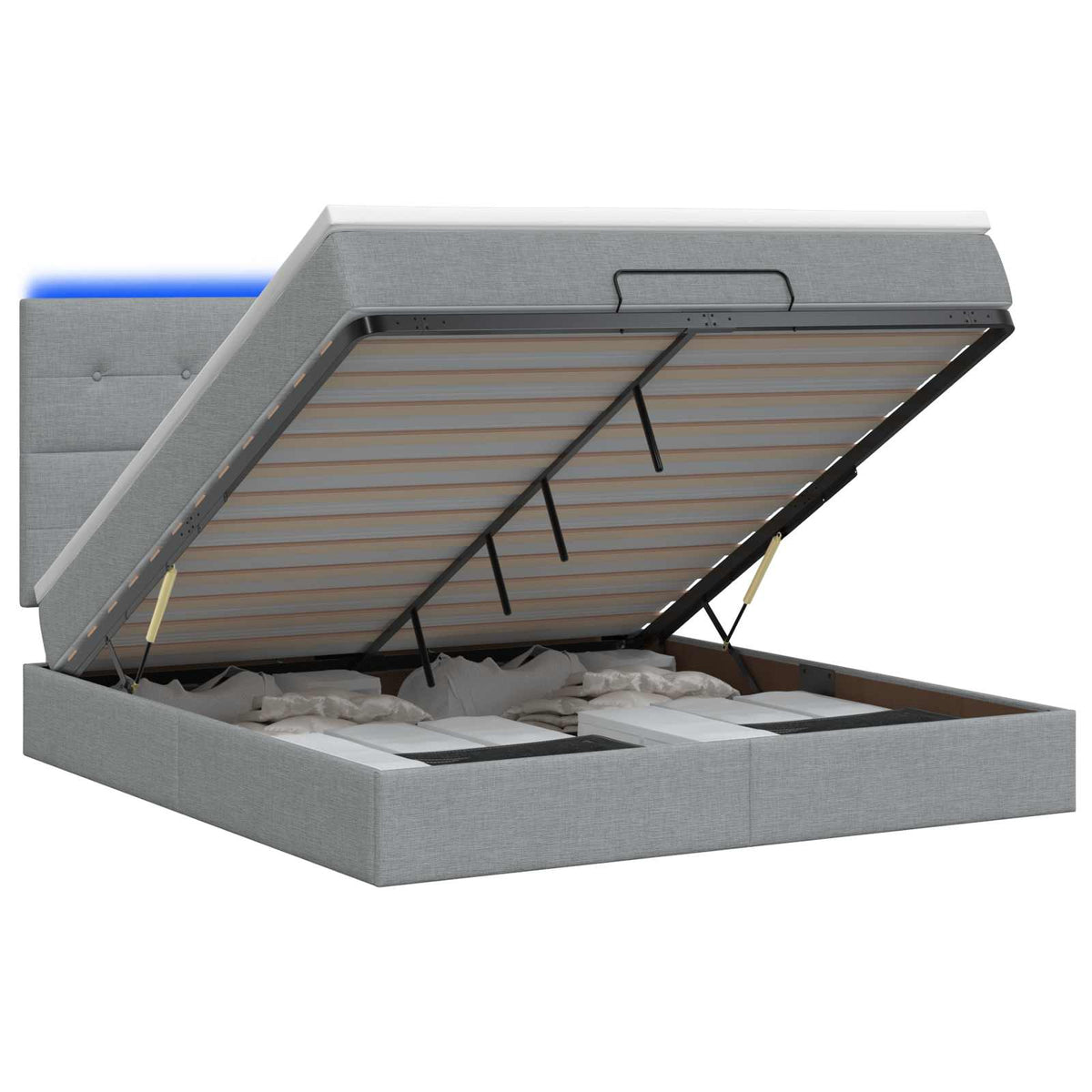 Ottoman Bed met Matrassen en LED Lichtgrijs 180 x 200 cm Stof is nu te koop bij PeponiXL, paradijselijk wonen!