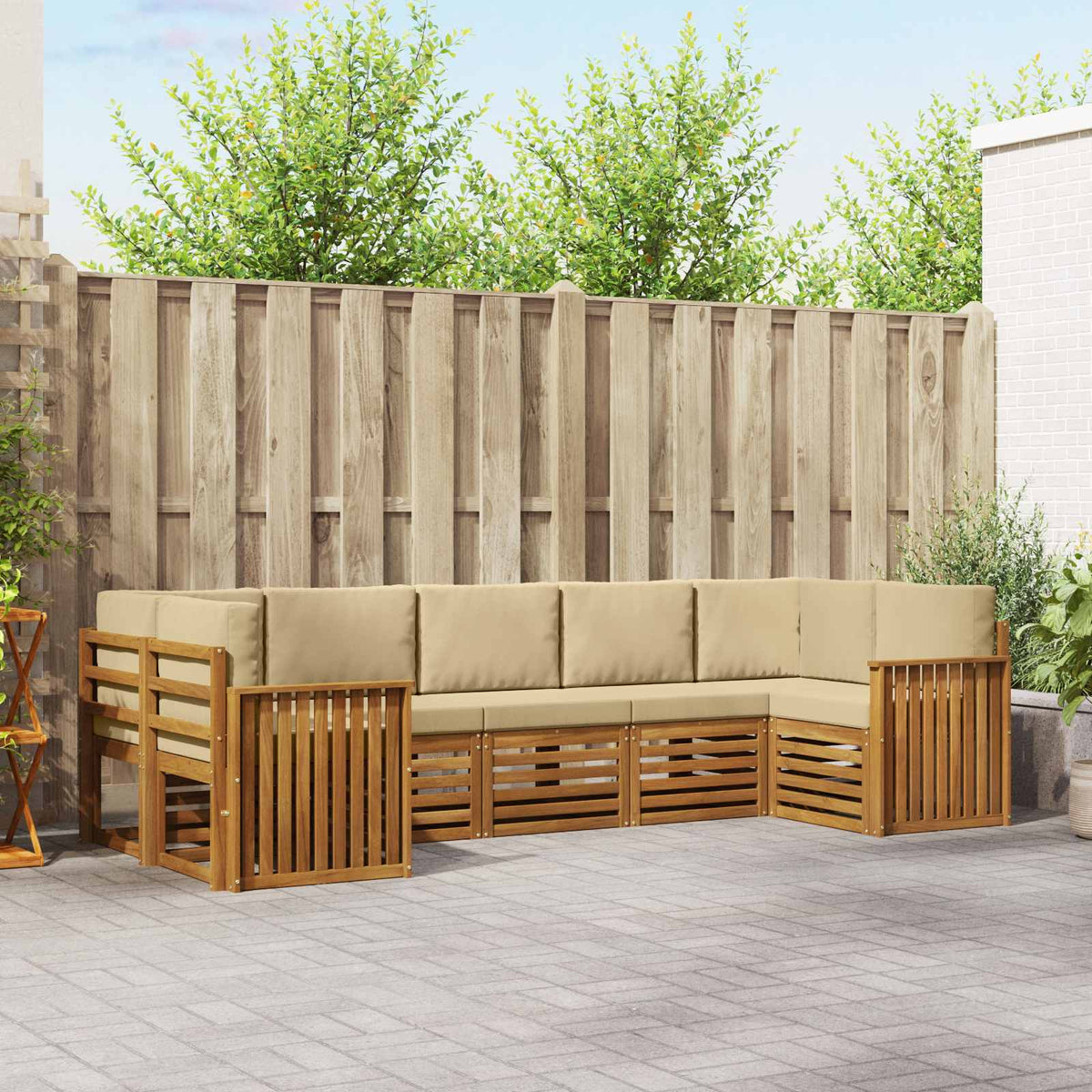 Hoekbank Set met kussen 7 pcs Natuurlijk en Beige is nu te koop bij PeponiXL, paradijselijk wonen!
