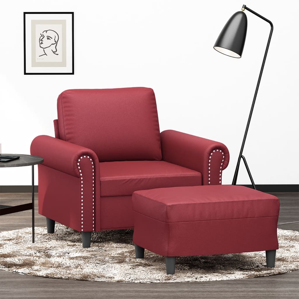 Fauteuil met voetenbank 60 cm kunstleer wijnrood is nu te koop bij PeponiXL, paradijselijk wonen!